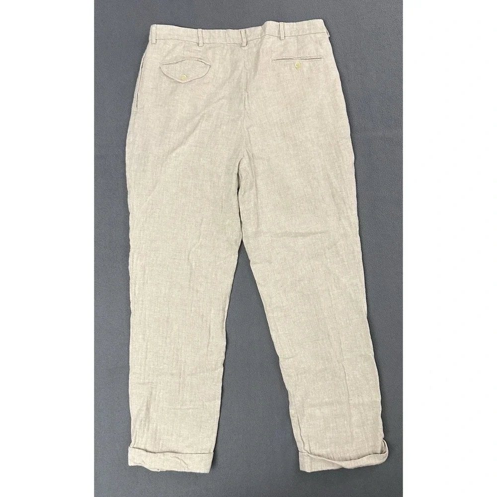 Vintage Polo Ralph Lauren Pants Mens 38X32 Tan Linen Tweed Pleated Cuffed 90s